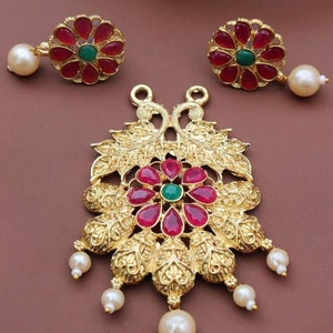 Jewelry Set 3 Pieces, Red Ruby Cut Emerald Jewelry Earring Pendant , Golden Jewelry Hand Made Jewelrys, Gift for Her, Gift For Mother Friend