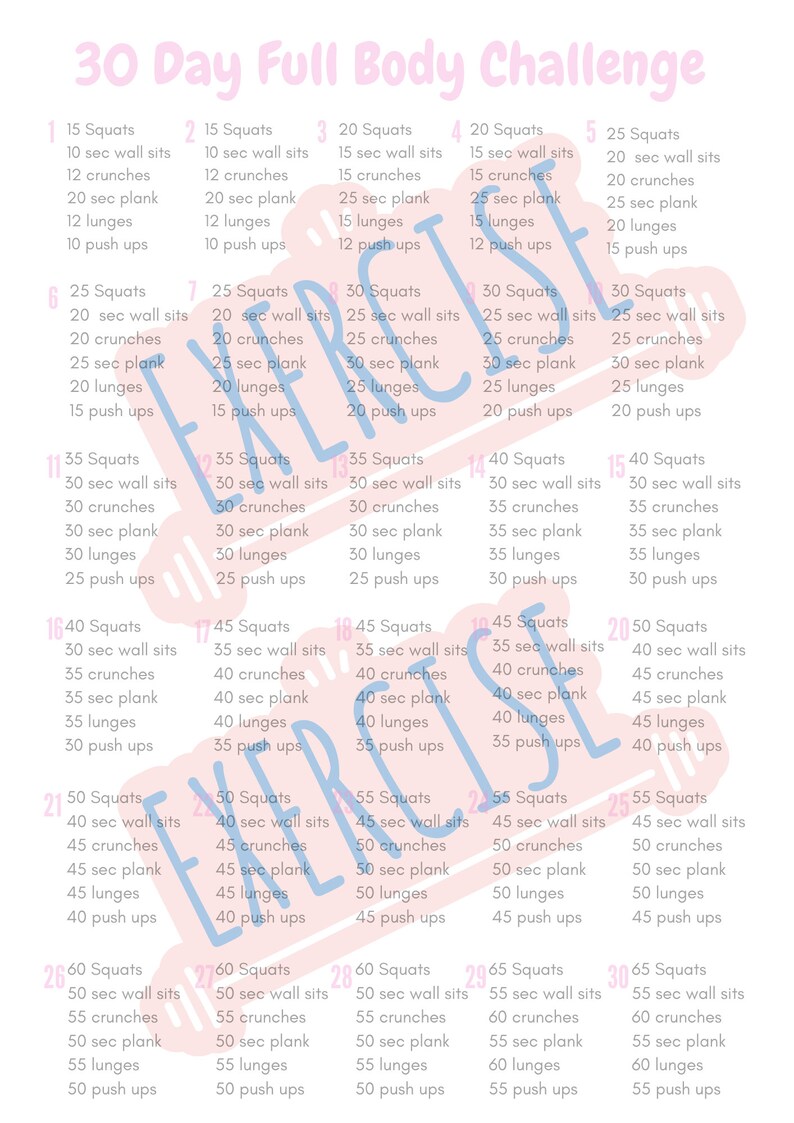 30 Days FULL BODY Workout Plan Print at Home Monthly Workout Plan US ...