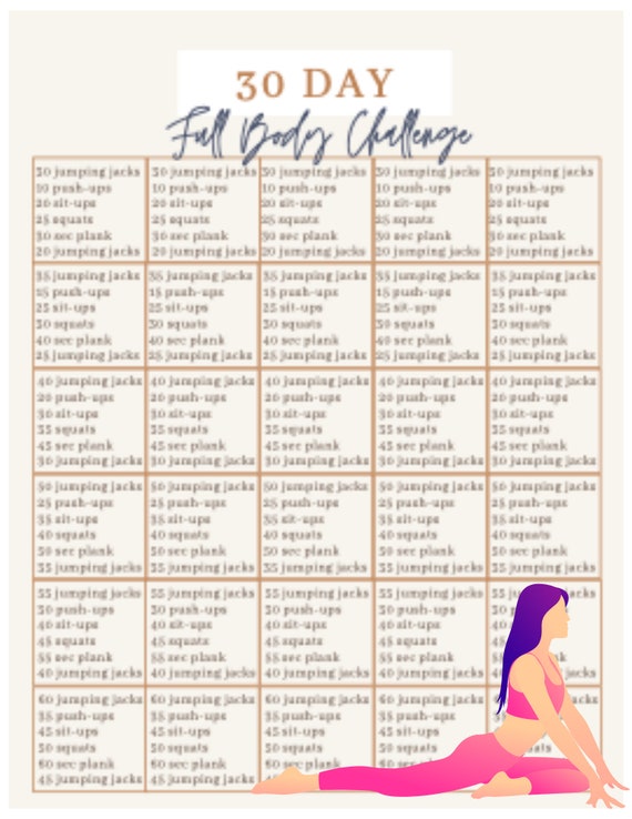 30 Days FULL BODY Workout Plan Print at Home Monthly Workout Plan