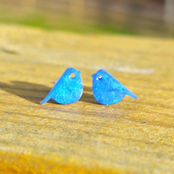 Tiny Bluebird Stud Earrings, Resin Tiny Bird Earrings, Spring Jewelry, Bird Lover Gift, Hypoallergenic Stainless Steel Minimalist Studs