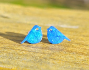 Tiny Bluebird Stud Earrings, Resin Tiny Bird Earrings, Spring Jewelry, Bird Lover Gift, Hypoallergenic Stainless Steel Minimalist Studs