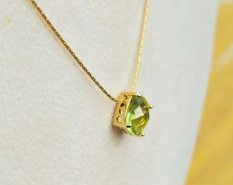 Peridot Necklace | August Birthstone Peridot GLASS Pendant | 14K Gold Filled Chain | Gift For Her August Birthday | Minimalist Jewelry