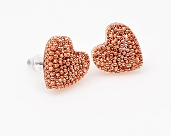 Gold Caviar Heart Studs, Hypoallergenic Stainless Steel Earrings, Epoxy Resin Beaded Jewelry, Wife Gift Romantic Heart Jewelry