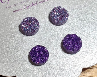 Lavender Faux Druzy Stud Earrings, Purple Everyday Druzy Earrings, 10 MM Stud Earring Sets Teen Girl Gifts, Purple Drusy Jewelry Wedding