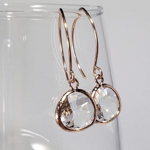 CLEARANCE - Rose Gold Faceted Glass Earrings, Artisan Gold Filled Marquise Ear Wires, Birthday Gift For Her, Rose Gold Bridal Jewelry