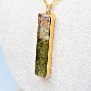 Peridot Opal Bar Necklace, Raw Opal Gemstone Pendant, August Birthstone, Necklaces For Women, Vertical Bar Necklace, Sister Gift, Mom Gift