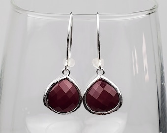 Burgundy Earrings, January Birthstone Faceted GLASS EARRINGS For Women, Bridal Earrings, Sister Gift, Bridesmaid Gifts, Marquise Earrings