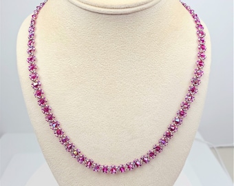 Amethyst Crystal Beadwork Necklace,  Fuchsia Beadwoven Necklace, Bridal Necklace, Sister Gift Necklace, Hand Stitched Woven Necklace