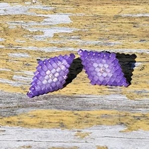 Pansy Beaded Stud Earrings • Handmade Lilac Grape Diamond Earrings • Small Beadwork Earrings with Resin • Hypoallergenic Post Earrings