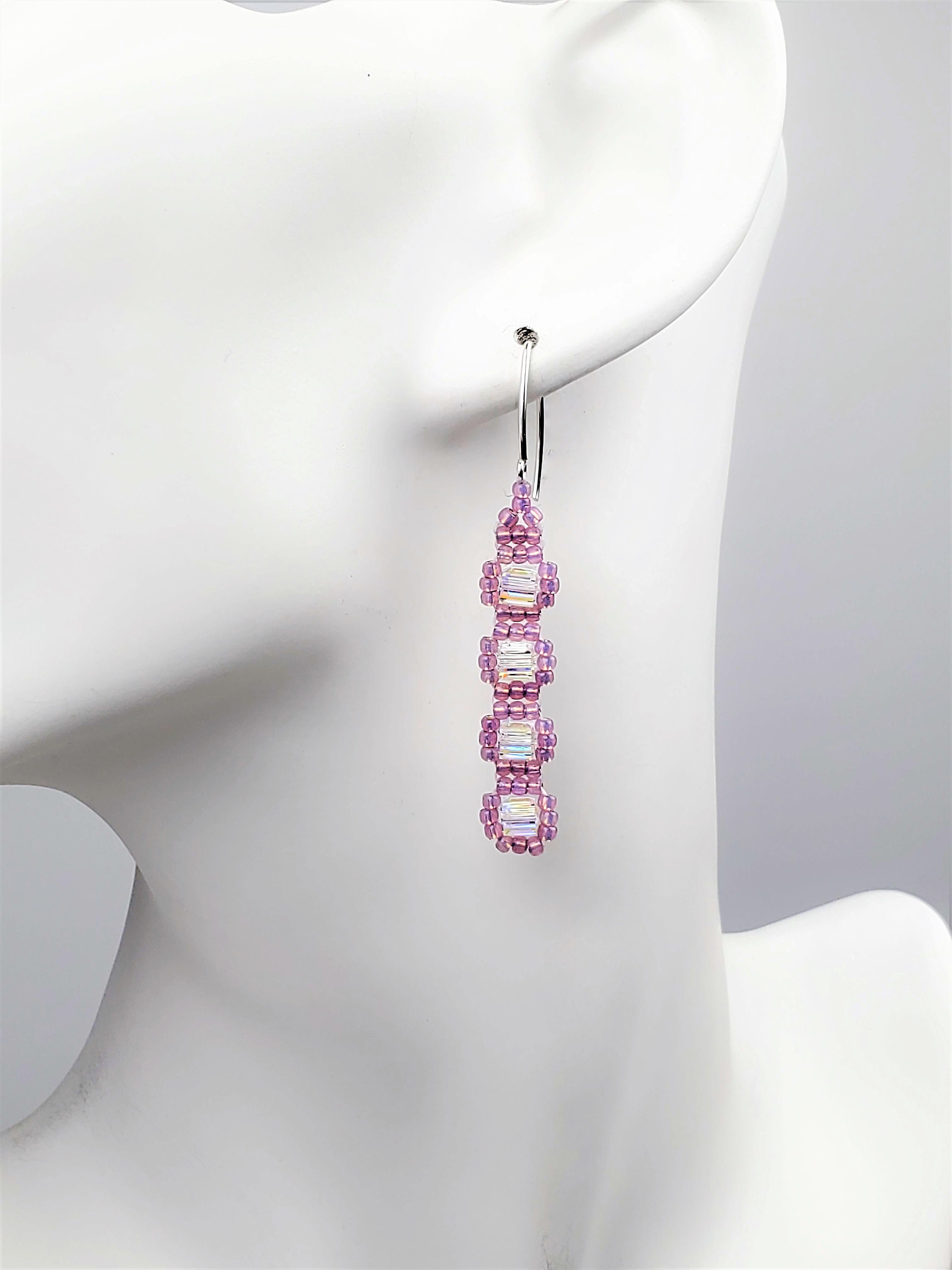 Pink Crystal Cube Earrings Swarovski Crystal Beadwork | Etsy