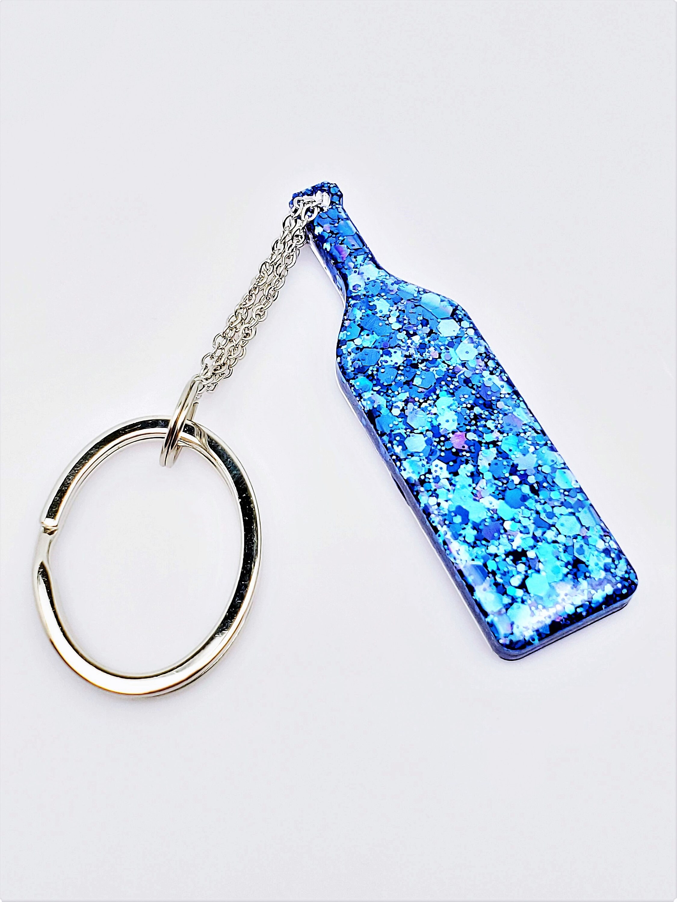 Wine Bottle Keychain Royal Blue Glitter Wine Lover Keychain Etsy