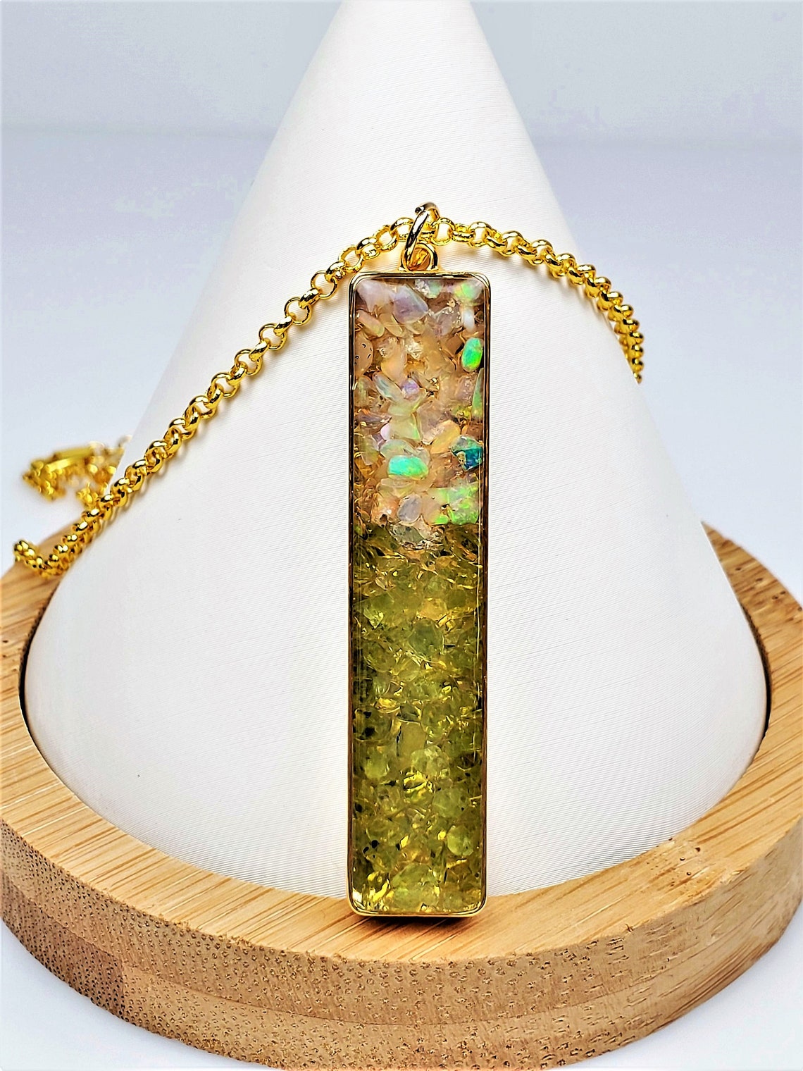 Peridot Opal Bar Necklace Raw Opal Gemstone Pendant August Etsy