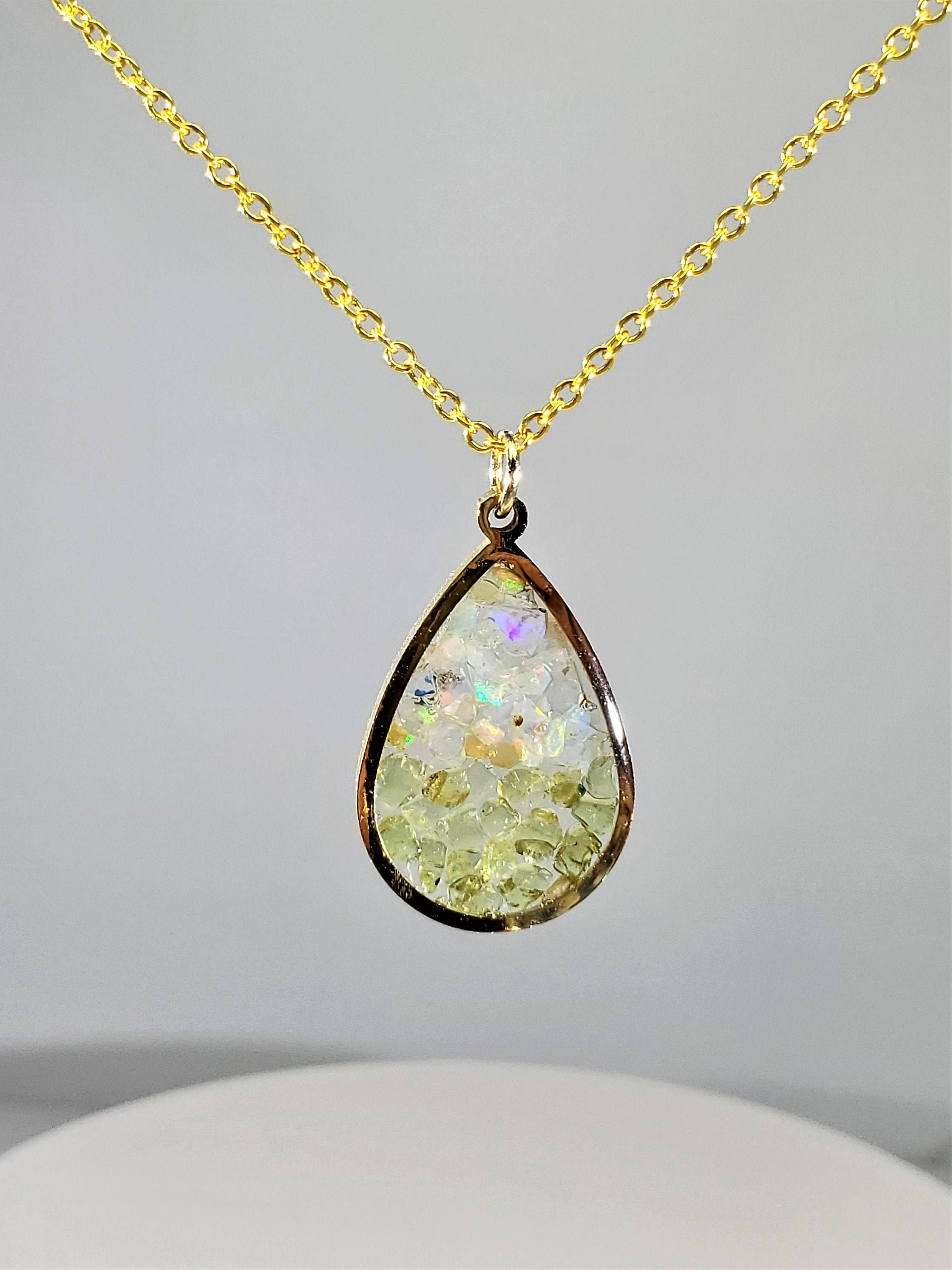 Peridot Opal Teardrop Necklace Raw Gemstone Pendant August Etsy