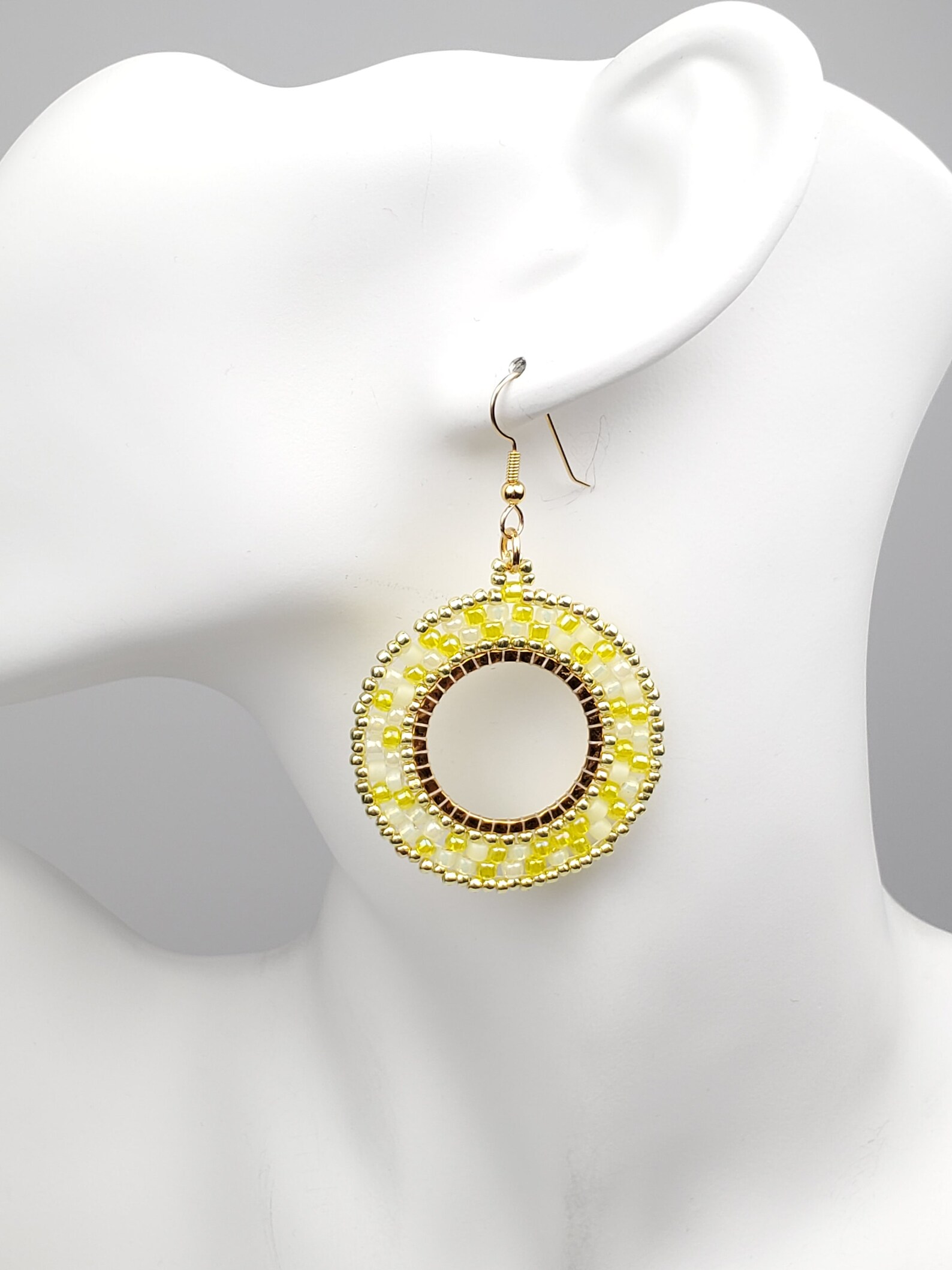 Lemon Beaded Hoop Earrings Gold Filled Beadwork Earrings Etsy