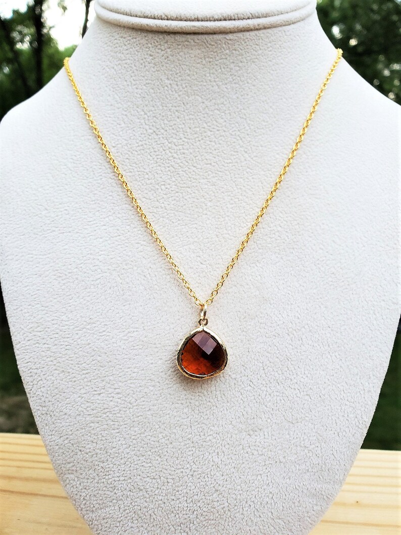 November Birthstone Topaz Necklace Bridal Necklace, Gold Filled Faceted Glass Pendant Bridesmaid Gifts Necklaces For Women