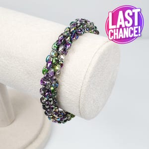 Green Vitrail SuperDuo Beadwork Bracelet, Handmade Bracelet, Sister Birthday Gift, Colorful Seed Bead Bracelet