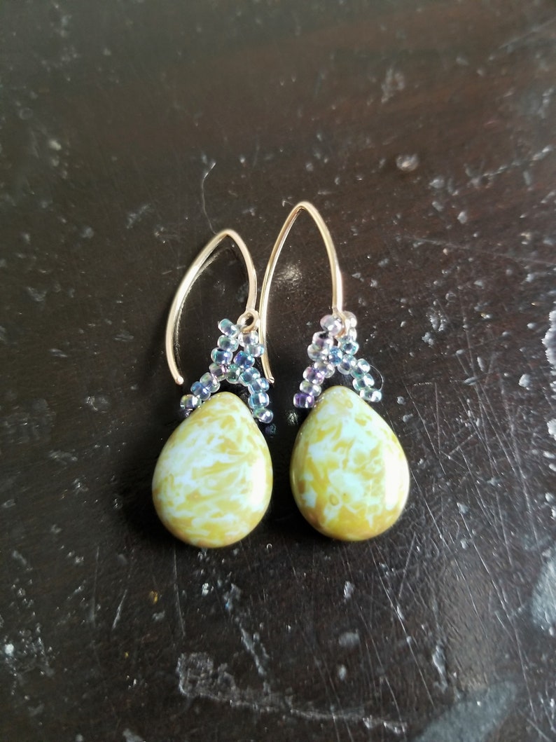 14k Gold Filled Earrings August Birthday Gift Long Green Earrings Handmade Earrings For Women Peridot Glass Teardrop Earrings