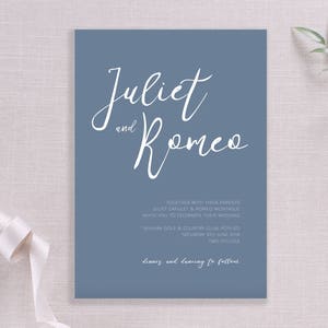 Modern Calligraphy Wedding Invitation/Stationery | Blue Grey | Modern Script Style Invite | Printed