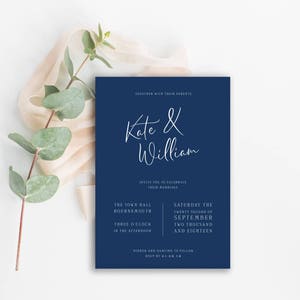 Beautiful Navy Wedding Invitation | Modern Calligraphy Style Stationery | Day Invite | Printed