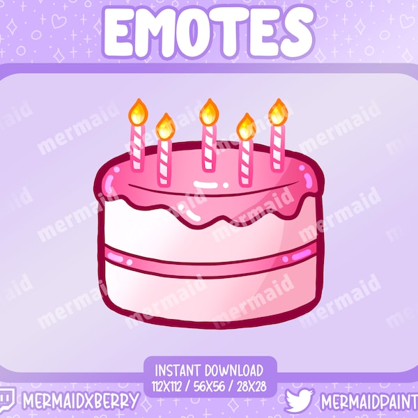 Premade Emote! - Cake, Birthday, Pink, Presized, PNG, Twitch, Discord, Icon