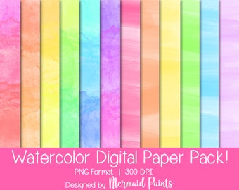 Watercolor Paper Pack, 12x12 Scrapbook Paper, 12 Digital Papers, JPG, 300 DPI Digital Download, Personal Use