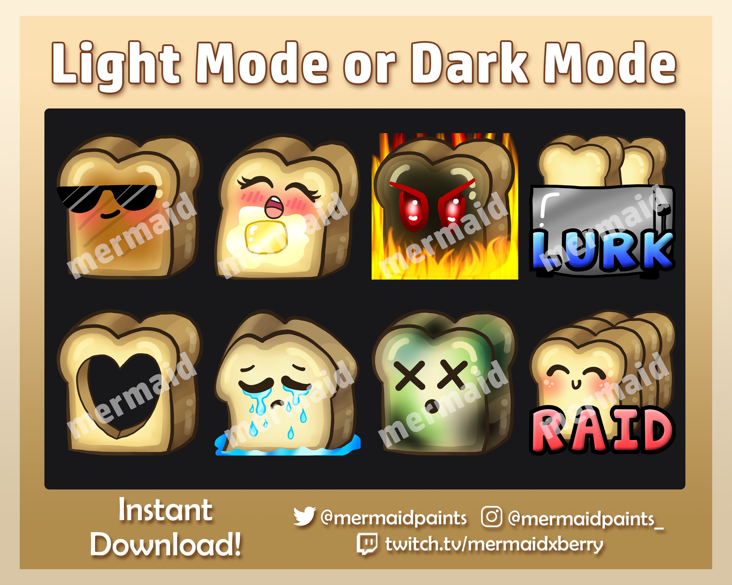 Premade Emote Set Bread and Toast Themed Presized, PNG, Twitch, Discord