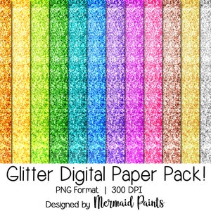 Glitter Paper Pack, 12x12 Scrapbook Paper, 14 Digital Papers, JPG, 300 DPI Digital Download, Personal Use