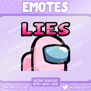 Premade Emote! - Among Us, Lies, Sus, Pink, Presized, PNG, Twitch, Discord, Icon