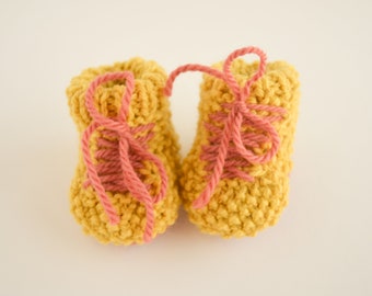 Mustard yellow shoes, baby shower present. First baby shoes, cute, soft, warm, booties, easy-wear