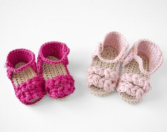 Crochet pink baby girl sandals, strappy sandals