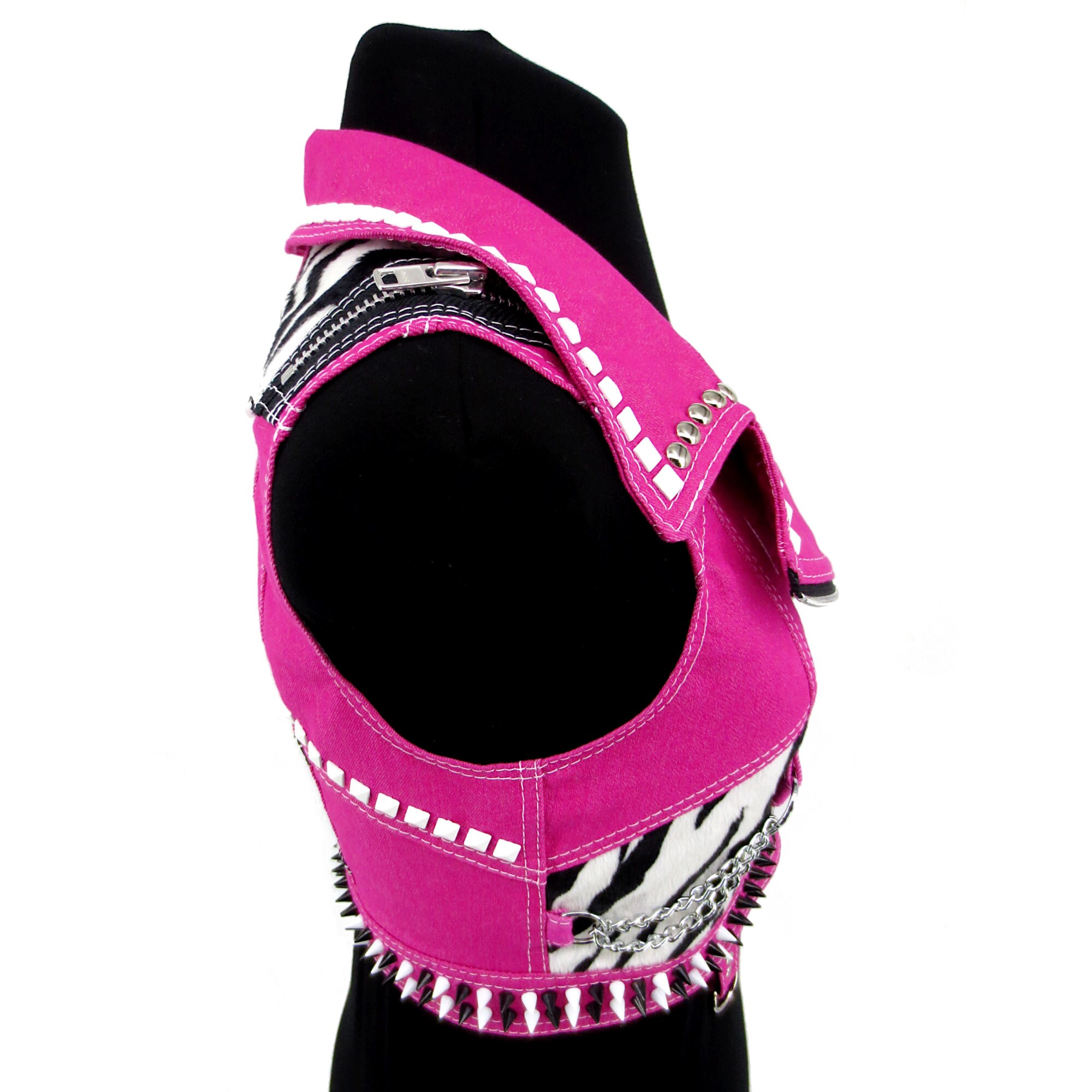 S Pink Denim Vest With Black and White Details Handmade Etsy