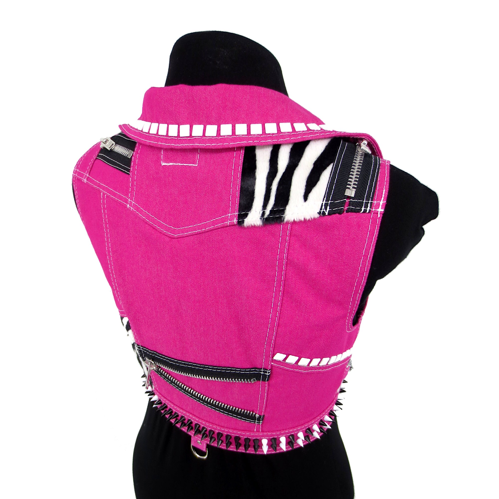 S Pink Denim Vest With Black and White Details Handmade Etsy