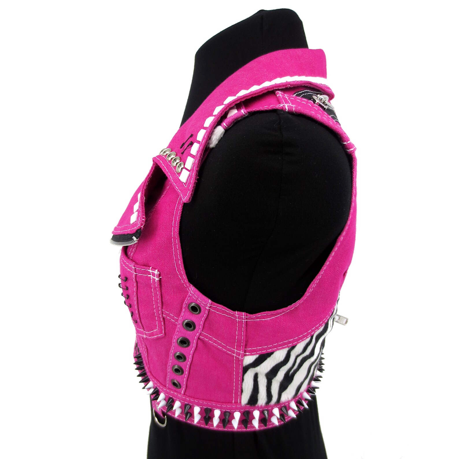 S Pink Denim Vest With Black and White Details Handmade Etsy