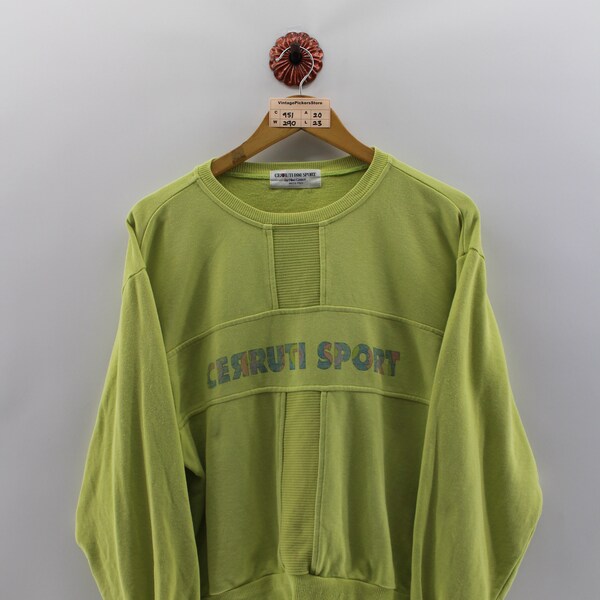 Vintage CERRUTI 1881 Sport Crewneck Sweatshirt Ladies Medium Nino Cerruti SpellOut Activewear Sweater Ceruti Italy YellowGreen Jumper Size M