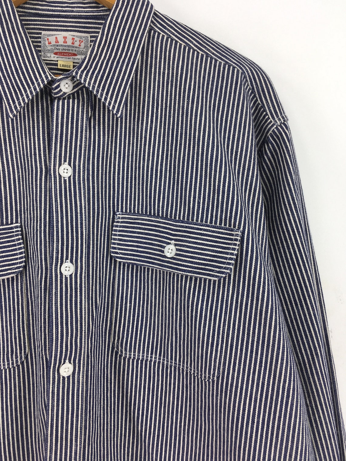 Vintage 90s LAXZY Striped Jail Denim Shirt Unisex Large | Etsy