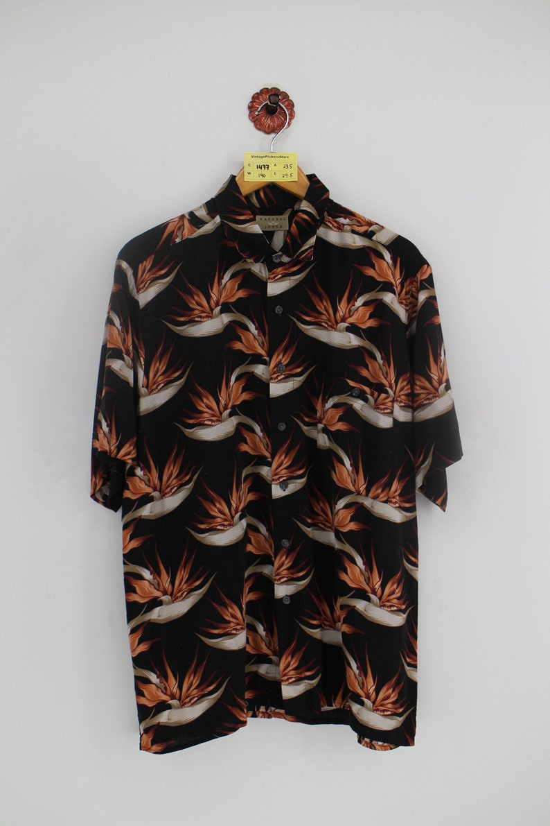 Vintage 90s HAWAIIAN Natural Issue Rayon Shirt Large Hawaii Floral Tropical Abstract Design Aloha Beach Summer Wear Buttondown Mens Size L