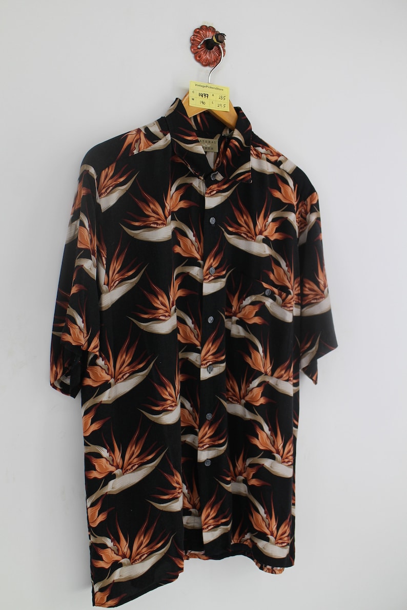 Vintage 90s HAWAIIAN Natural Issue Rayon Shirt Large Hawaii Floral Tropical Abstract Design Aloha Beach Summer Wear Buttondown Mens Size L