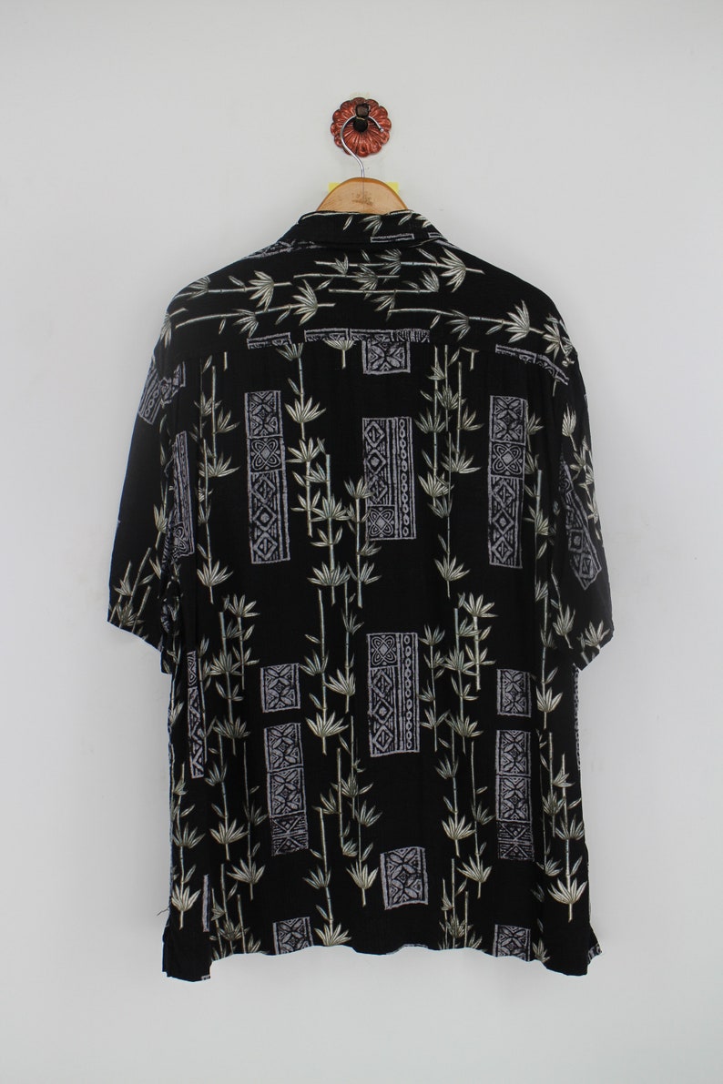 Vintage 90s CARIBBEAN Hawaiian Rayon Shirt Men XLarge Hawaii Floral Tropical Bamboo Tree Flower Abstract Aloha Beach Wear Button Up Size XL