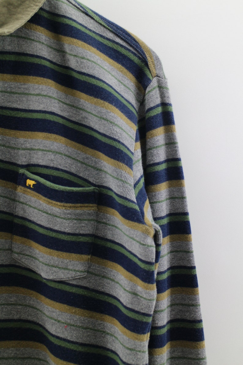 Vintage GOLDEN BEAR Polo Shirt Men Large 90/'s Golden Bear Single Pocket Long Sleeves Shirt Golden Bear Stripes Multicolor Shirt Men Size L