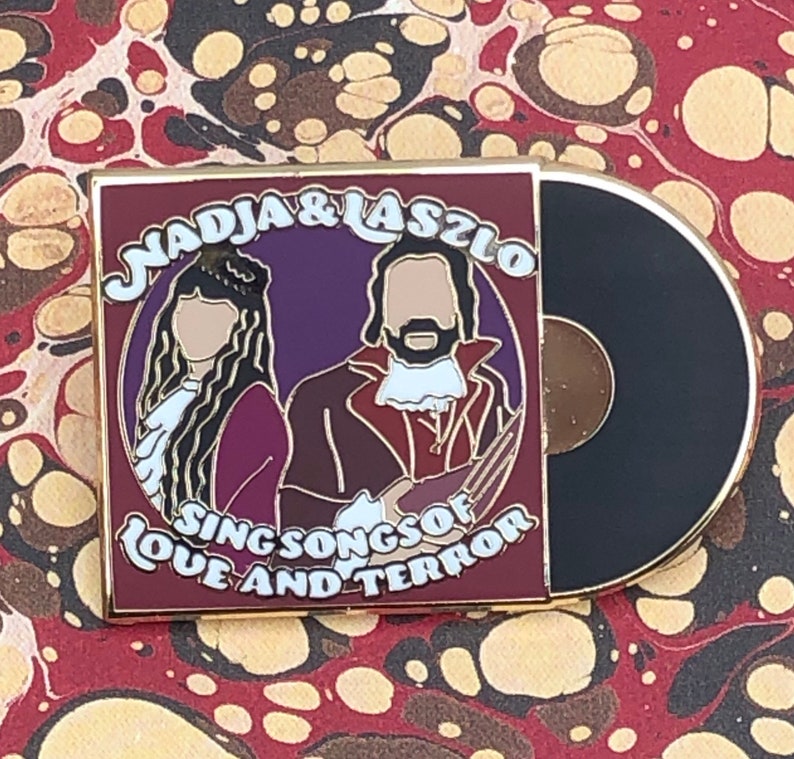 Nadja and Laszlo Songs of Love and Terror Vinyl What We Do In The Shadows Hard Enamel Lapel Pin Badge image 1