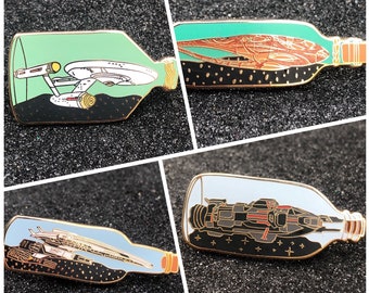 Spaceships in bottles hard enamel lapel pin badges limited edition NEW DESIGNS