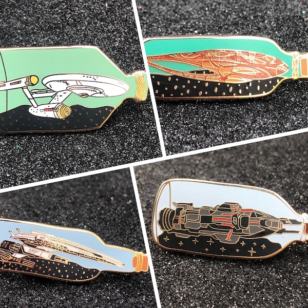 Spaceships in bottles hard enamel lapel pin badges limited edition NEW DESIGNS