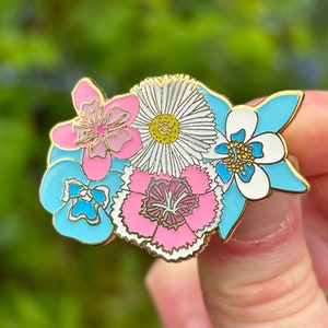 Transgender Pride Posie Floral Enamel Lapel Pin Badge NOW HARD ENAMEL