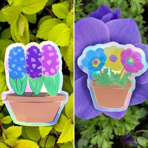 Pride Pots - Holografische Vinyl Sticker, Biacinthen und Panemonen