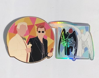 Angel and Demon stickers Holographic gold metallic Vinyl