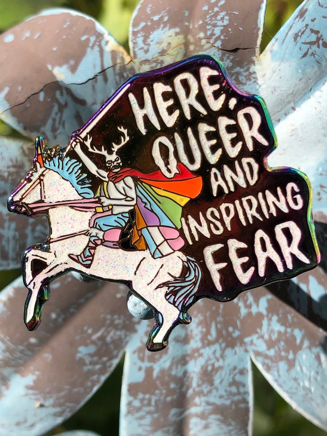 Here Queer and Inspiring Fear - Rainbow and Glitter LGBTQIA Pride Pin - Etsy UK