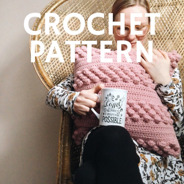 Modern Boho Crochet Pillow Cover Pattern // Crochet Throw Pillow PDF Pattern 18 x 18 // Bow Valley Bobble Pillow