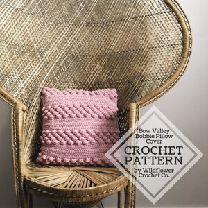 Modern Boho Crochet Pillow Cover Pattern // Crochet Throw Pillow PDF Pattern 18 x 18 // Bow Valley Bobble Pillow image 2