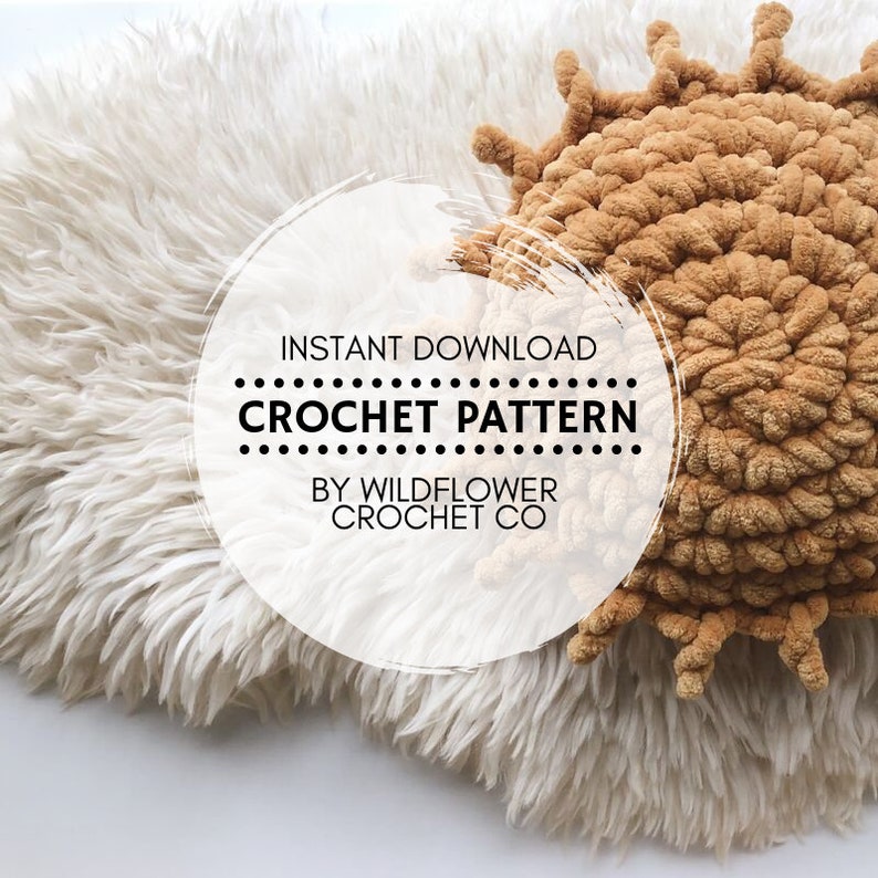 CROCHET PATTERN Boho Sunshine Throw Pillow Soleil Sun Cushion Cozy Fall Home Accent