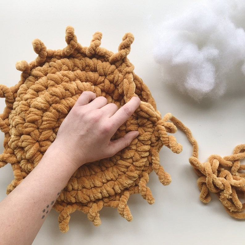CROCHET PATTERN Boho Sunshine Throw Pillow Soleil Sun Cushion Cozy Fall Home Accent